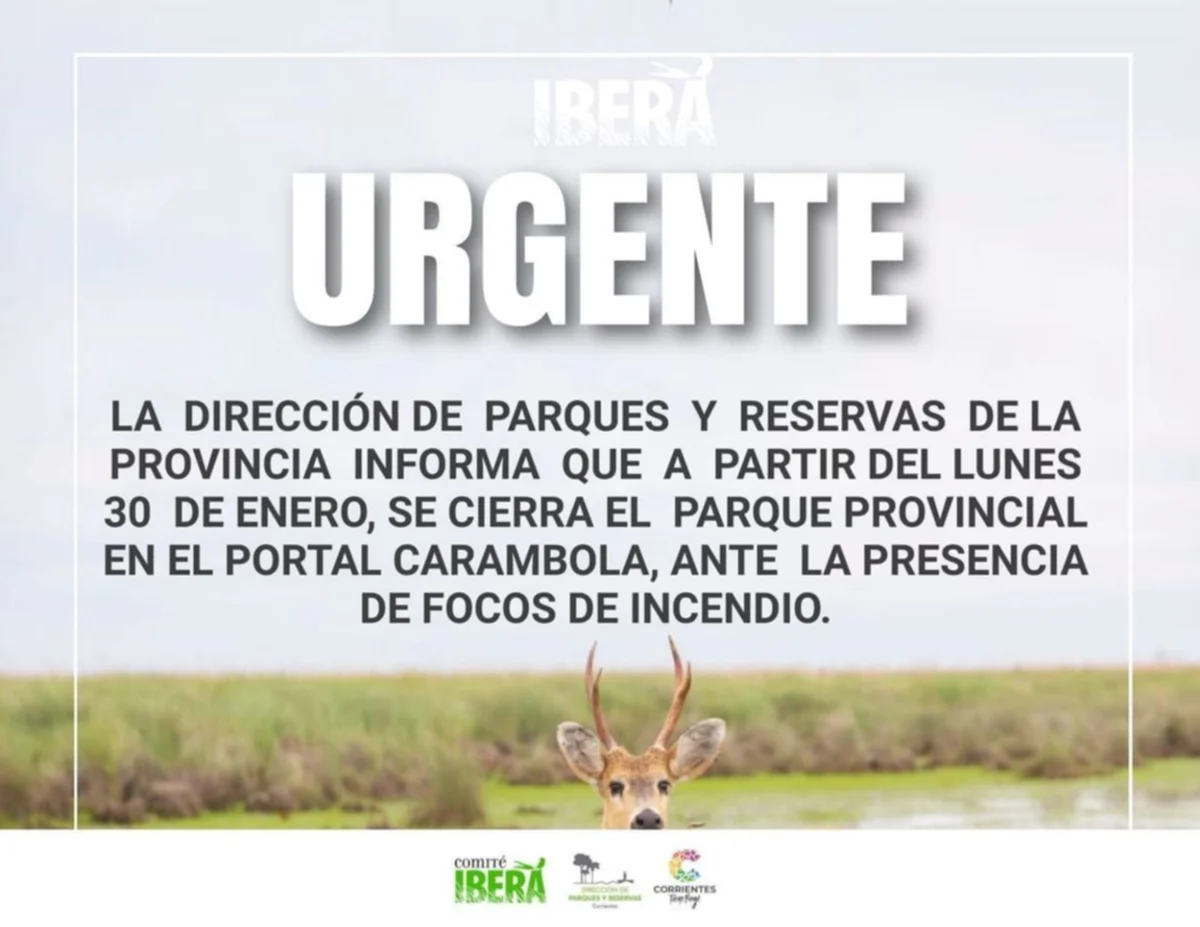 Iberá: cierra un parque provincial por los incendios