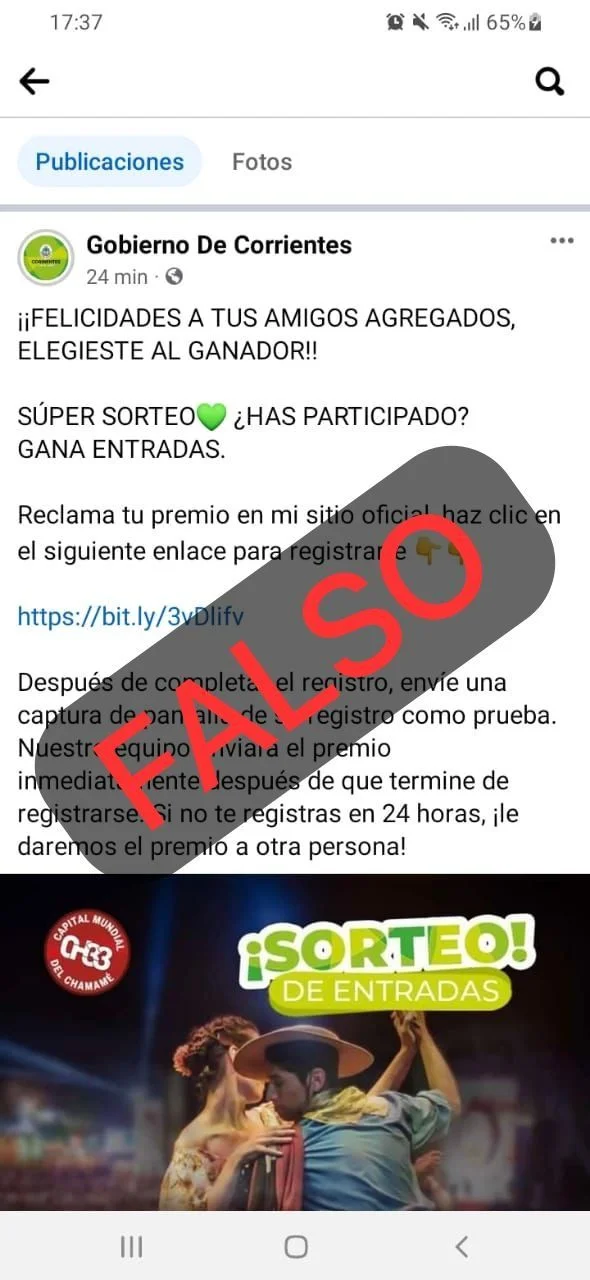Alerta por estafas en un Facebook falso del Gobierno de Corrientes 