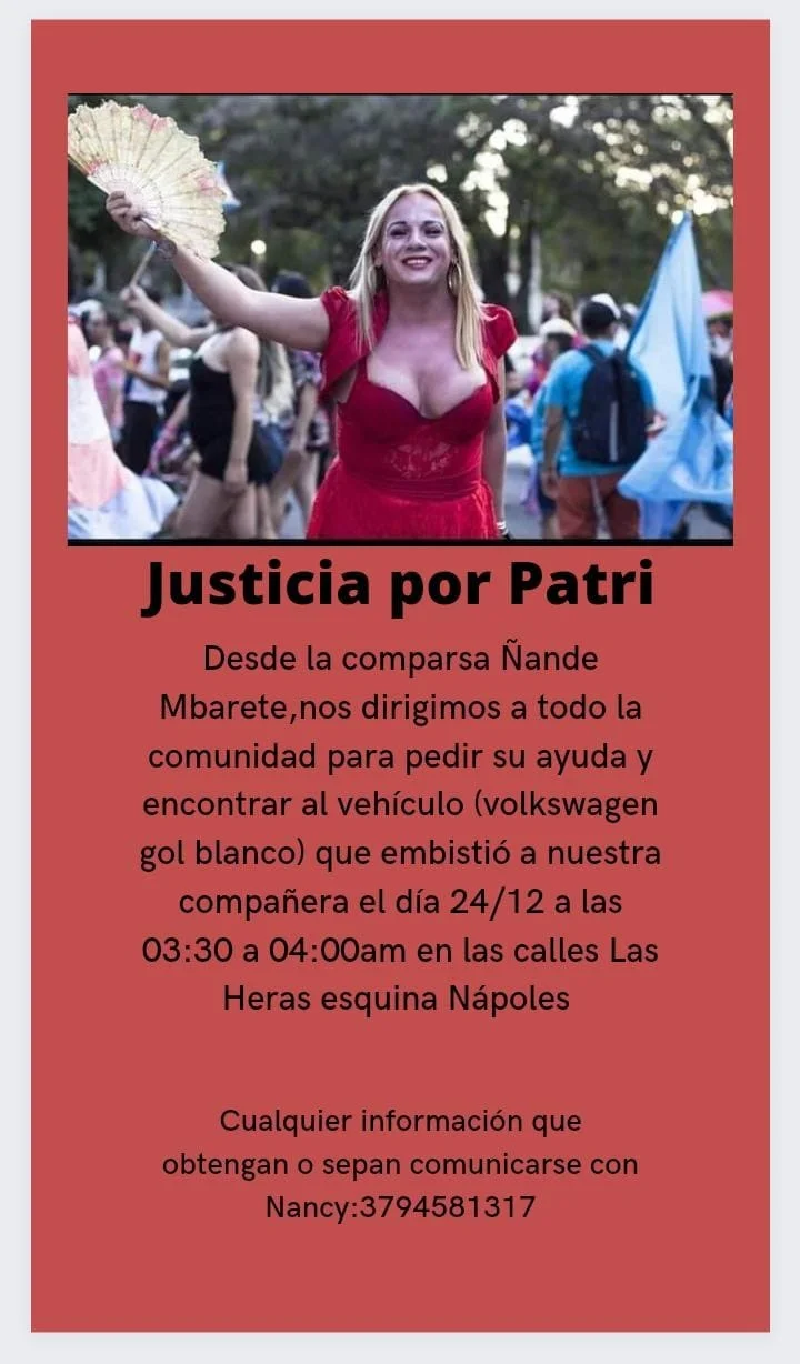 Piden ayuda para localizar al vehículo que embistió a la activista trans en Corrientes